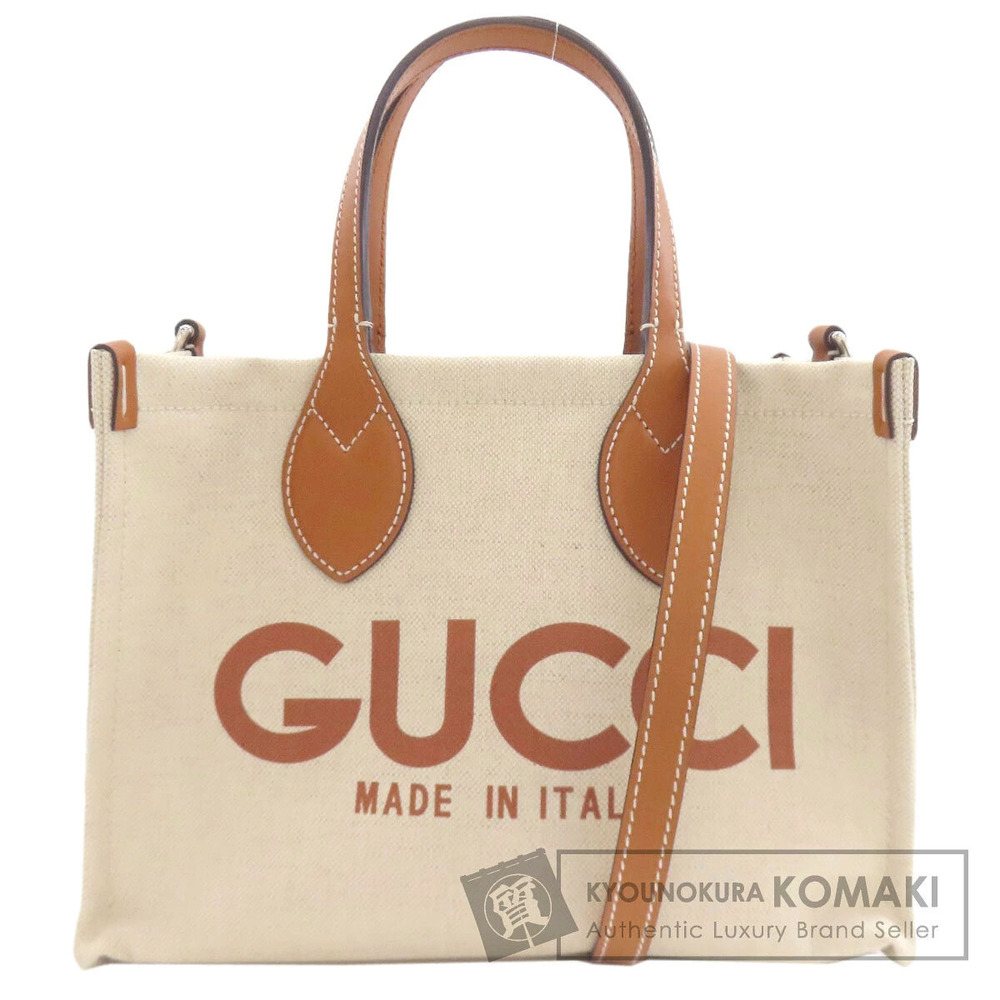 Gucci logo print canvas tote bag brown leather